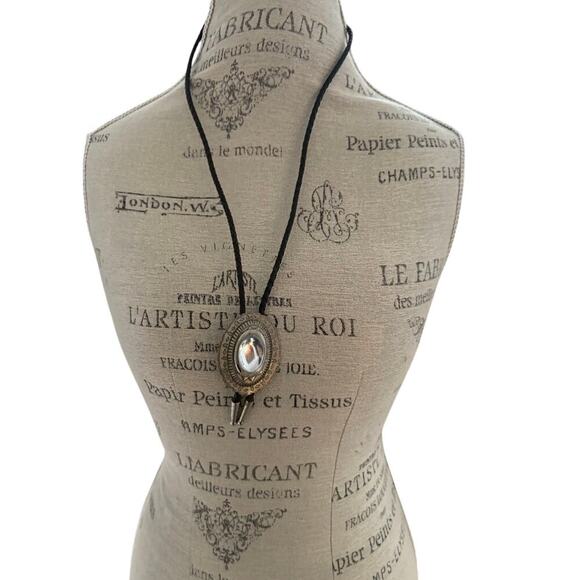 Men’s‎ Vintage Oval Clear Stone Bolo Tie Western Cowboy Southwest - Picture 1 of 8